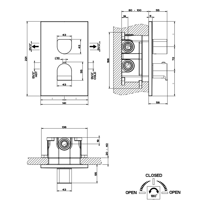 GESSI Rilievo встраиваемый смеситель для душа, термостатический,  на 2 источника (внешние части), цвет: хром - Gidratop.ru изображение