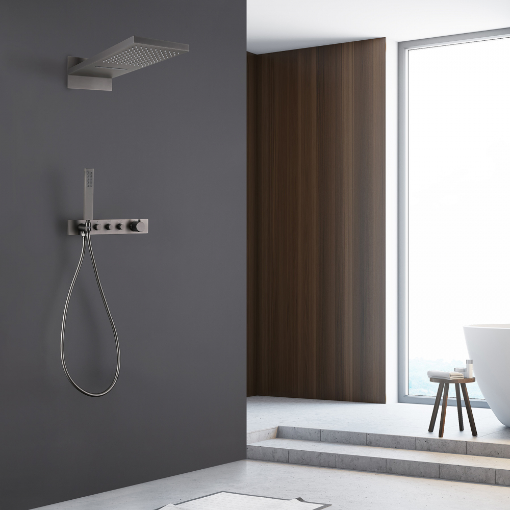 Душевая система ABBER Rund AF8752NG скрытого монтажа без излива, термостат, никель - Gidratop.ru изображение