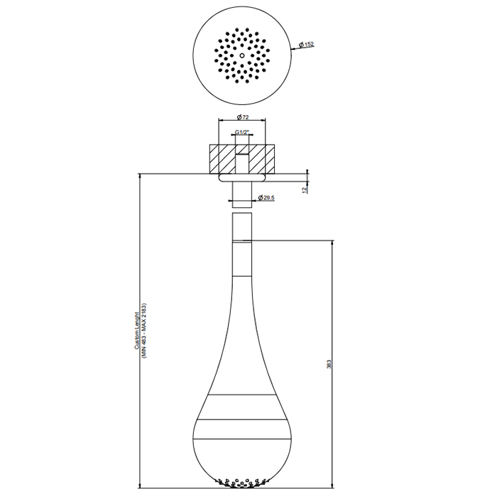 Gessi Goccia верхний душ для потолочного крепления каплевидной формы, с инд.высотой (490-2100мм), цвет: черный - Gidratop.ru изображение