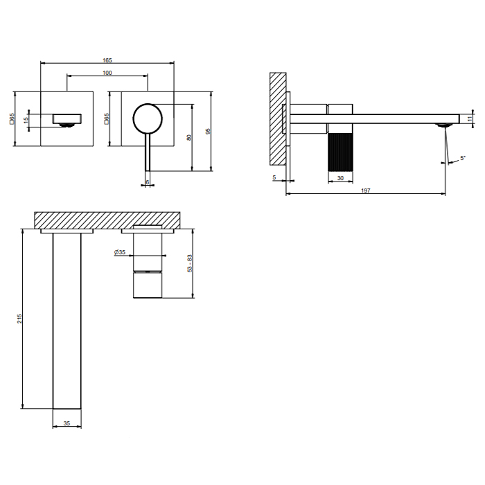 GESSI  INVERSO RIGATO внешняя часть настенного смесителя для раковины, цвет: Copper Brushed PVD - Gidratop.ru изображение