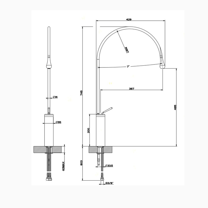 Gessi Goccia смеситель для раковины на 1 отверстие, высокий, излив 387мм R=197, цвет: хром - Gidratop.ru изображение