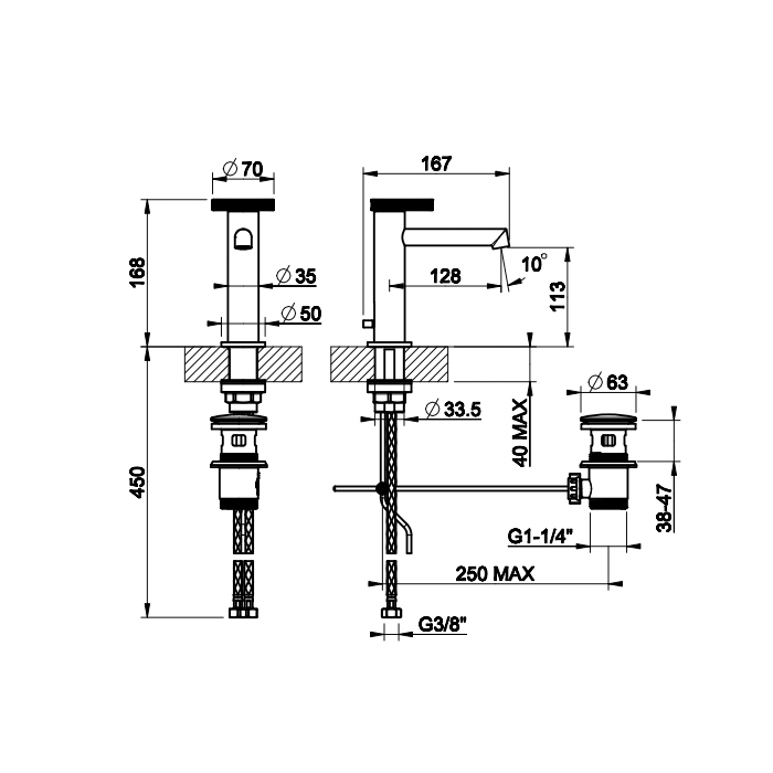 Gessi Anello смеситель для раковины с донным клапаном и соединительными шлангами, цвет Black Metal Brushed PVD - Gidratop.ru изображение