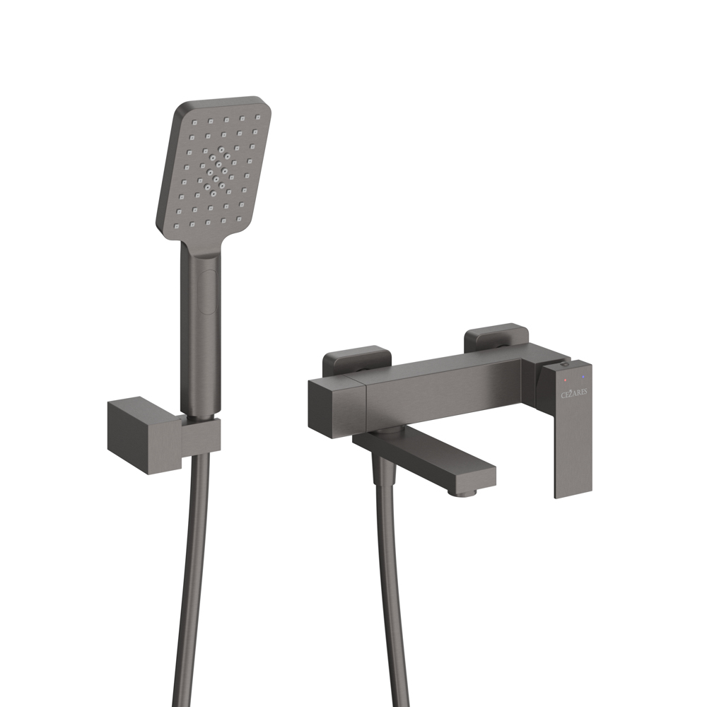 SLIDER-VD-GM Смеситель для ванны и душа однорычажный в комплекте с ручным душем, шлангом и держателем, оружейная сталь - Gidratop.ru изображение