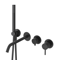 LEAF-VDIM3-D-L-NOP Встраиваемый смеситель для ванны и душа с переключателем на 3 выхода, в комплекте с ручным душем, исполнение Чёрный матовый - Gidratop.ru изображение