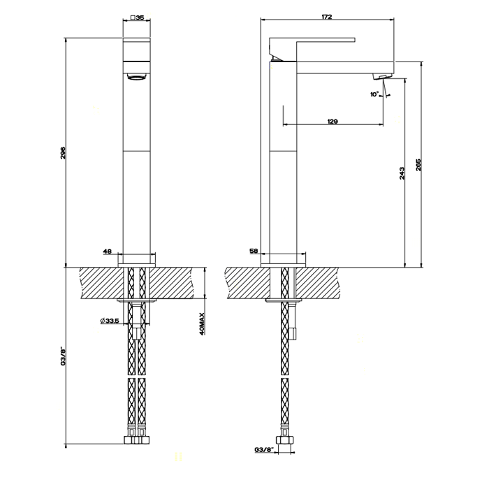 Gessi Rettangolo смеситель для раковины с высоким изливом 128мм, цвет: хром - Gidratop.ru изображение