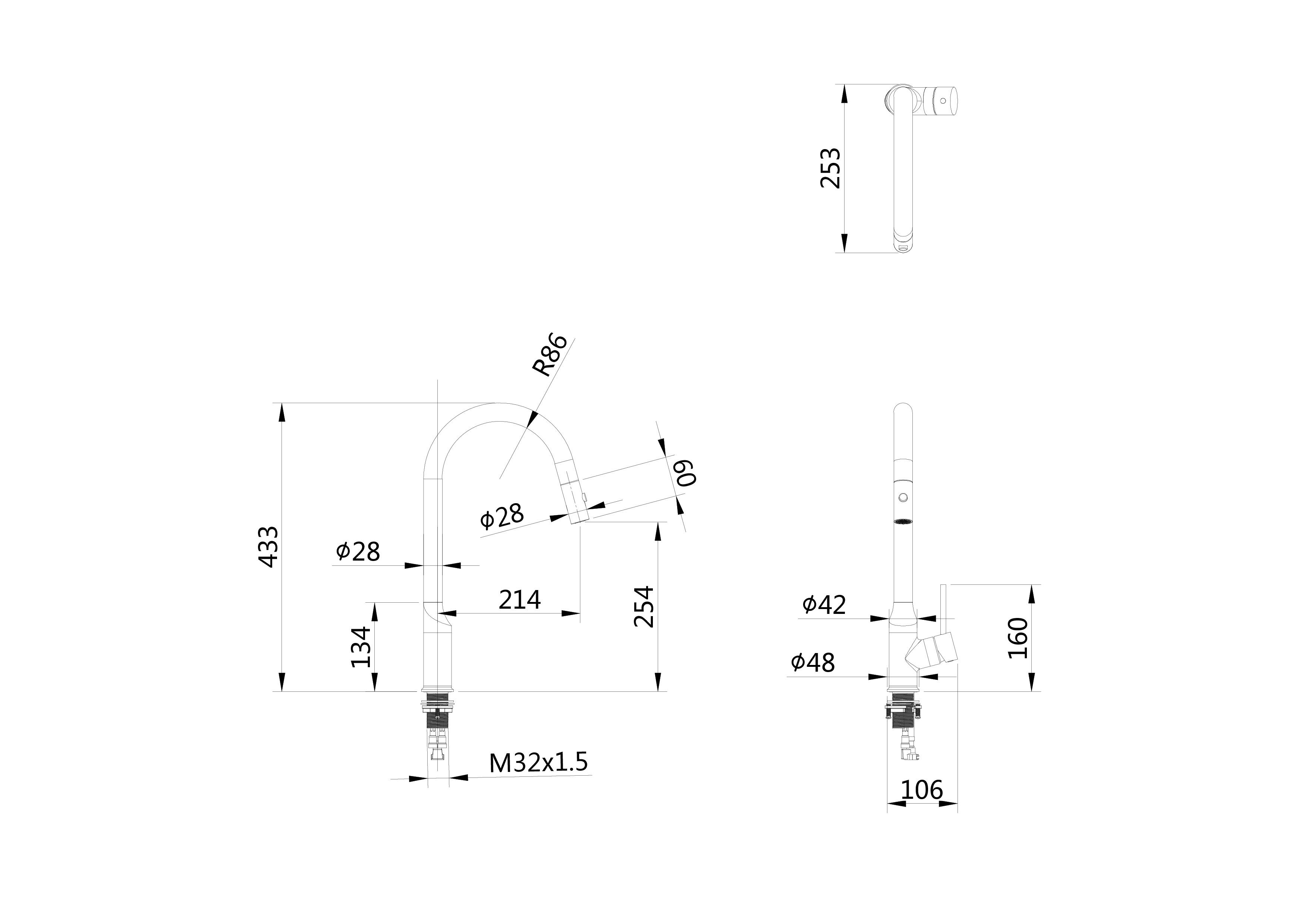 Смеситель для кухни с выдвижным изливом WONZON & WOGHAND, Брашированный никель (WW-A21252-BS) - Gidratop.ru изображение