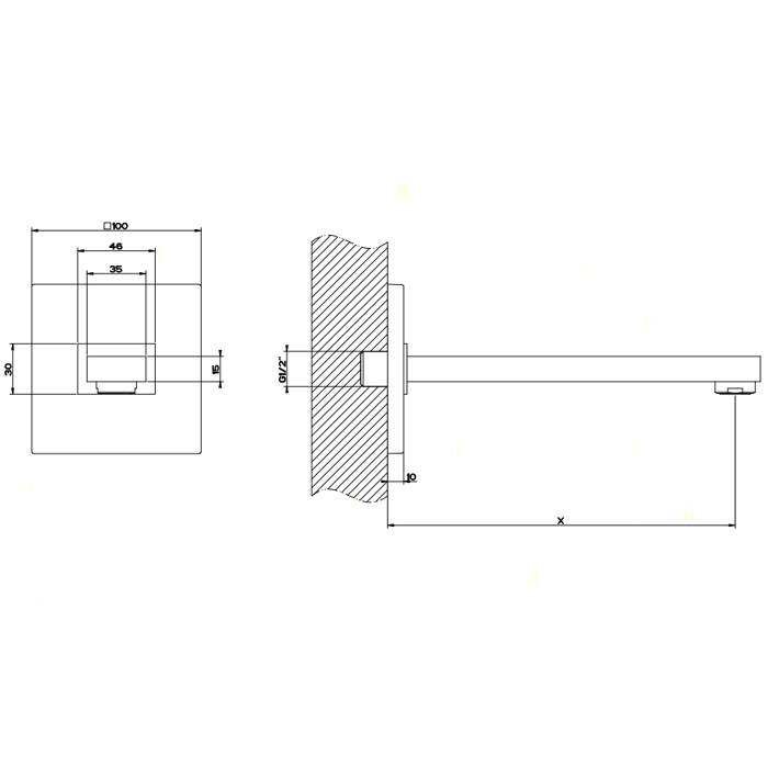 Gessi Rettangolo настенный излив, для монтажа с удаленным управлением (не входит в комплект), индивидуальная длина, цвет: хром - Gidratop.ru изображение
