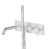 Newform X-STEEL 316 Смеситель для ванны встраиваемый с ручным душем, излив 231 мм,  внешняя часть , цвет: INOX - Gidratop.ru изображение