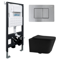 Комплект подвесной унитаз ABBER Rechteck AC1201MB черный матовый с инсталляцией AC0105 и кнопкой AC0120MCH матовый хром - Gidratop.ru изображение