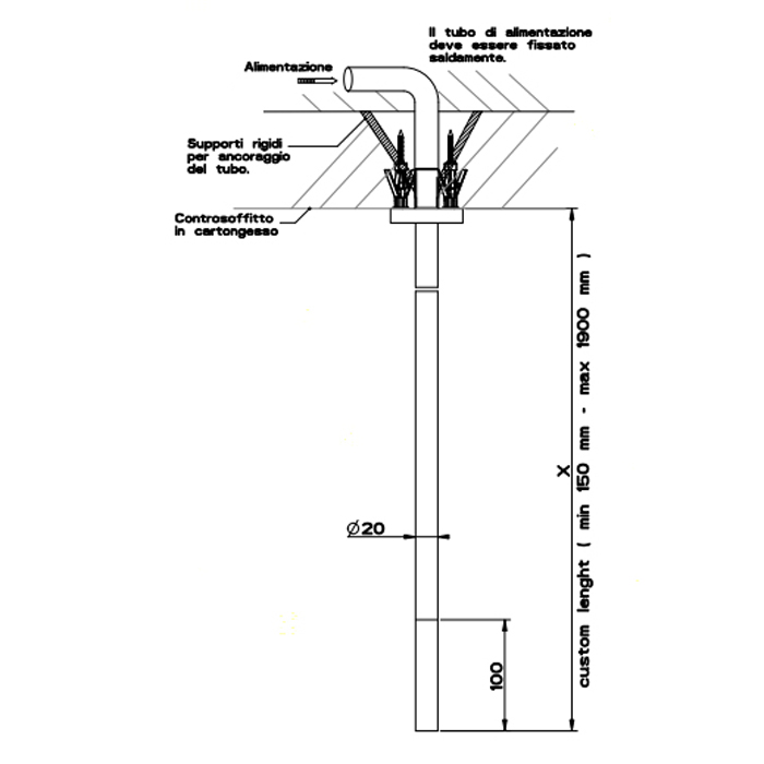 GESSI 316 излив потолочный для удаленного управления, длина под заказ(365-1900мм), цвет: steel brushed - Gidratop.ru изображение