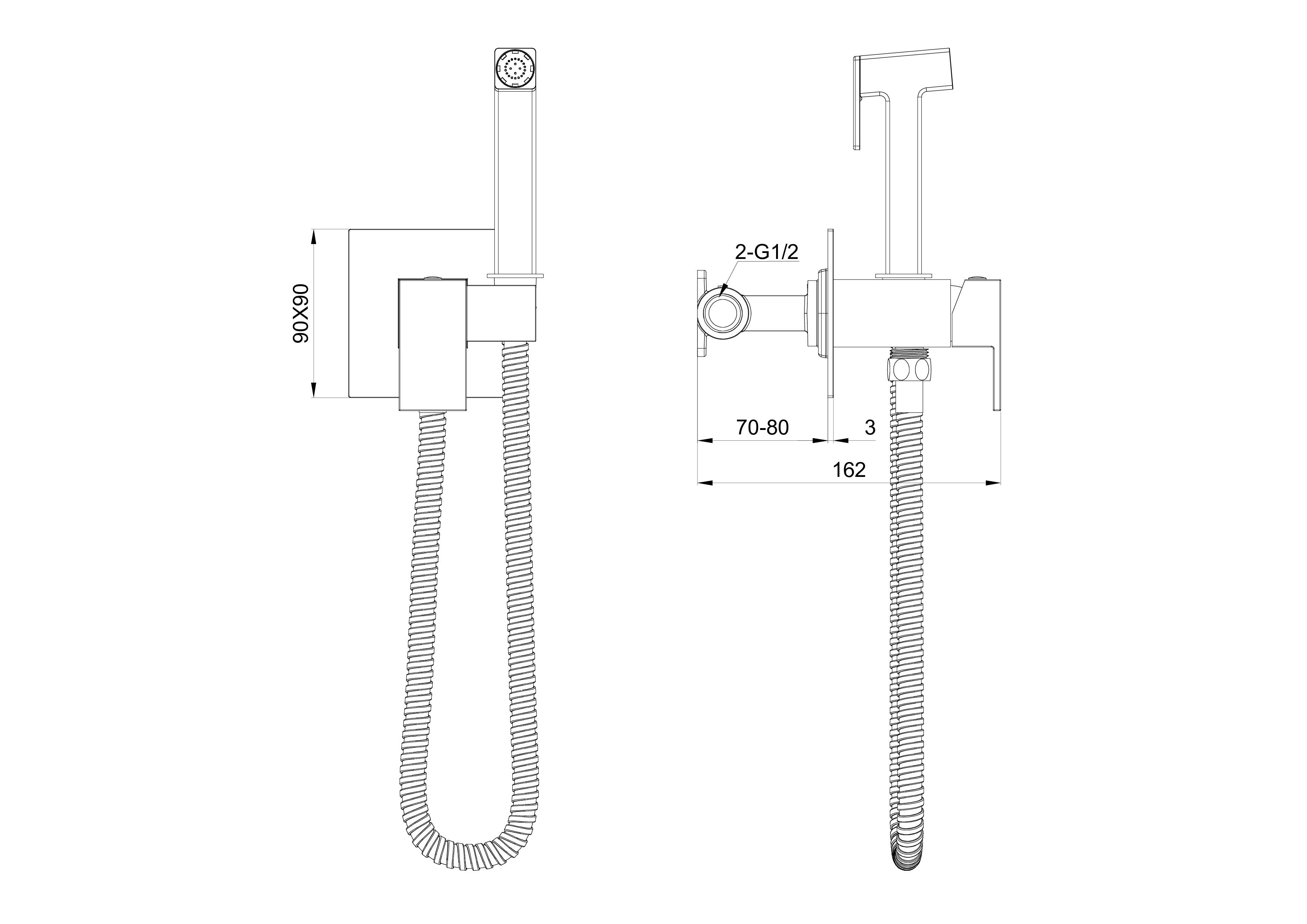 Смеситель с гигиеническим душем встраиваемый WONZON & WOGHAND, Темный графит (WW-88829903-BGM) - Gidratop.ru изображение