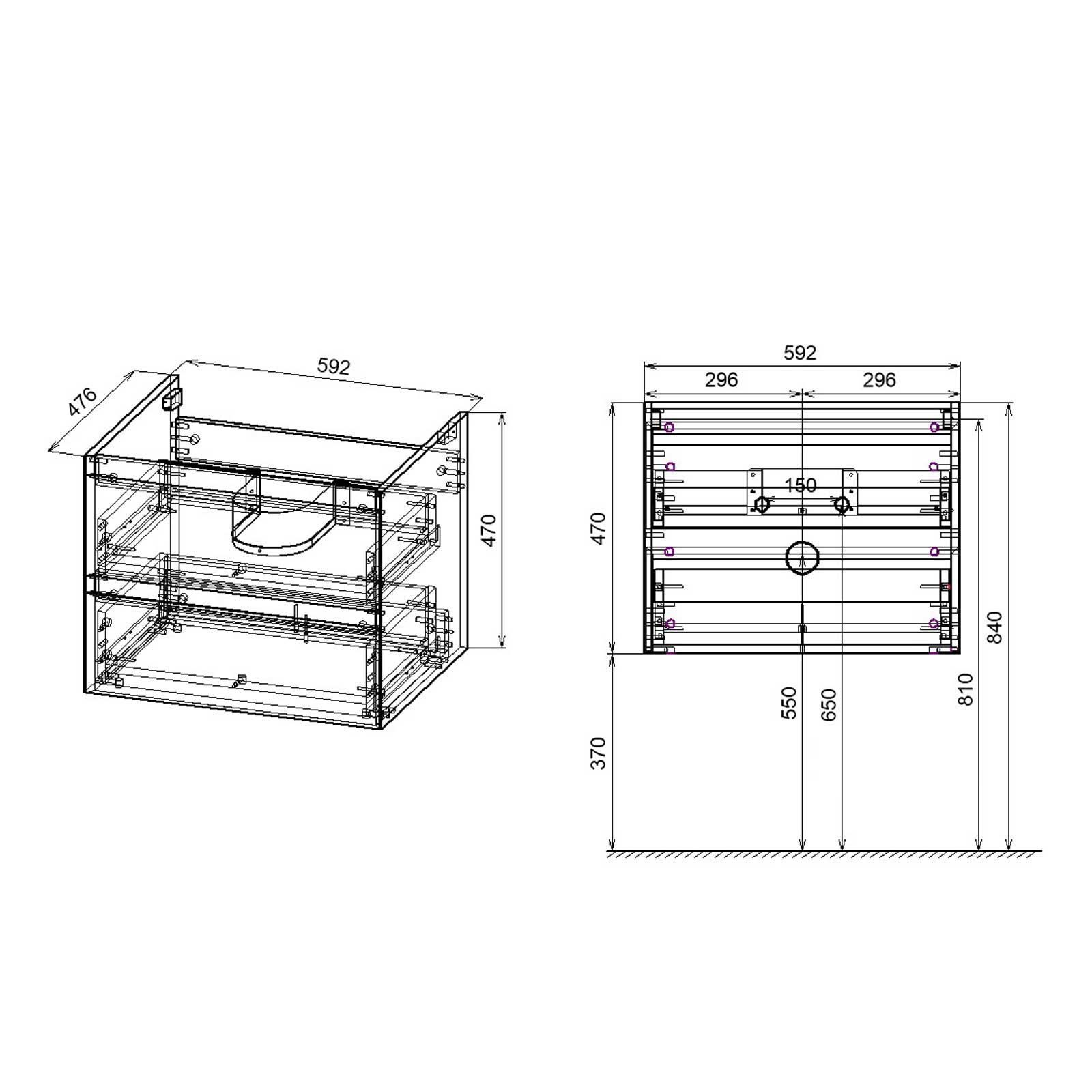 База под раковину Luka 600 подвесная, 2 выкатных ящика soft-close, G.Stone - Gidratop.ru изображение