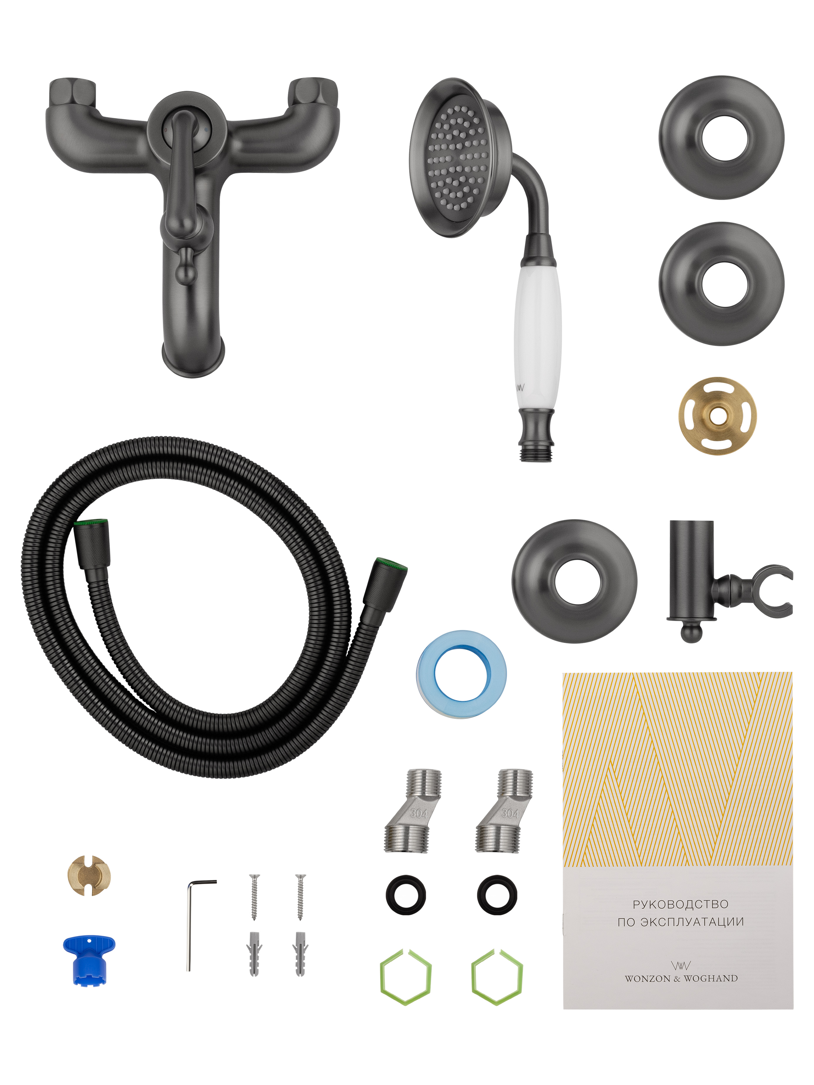 Смеситель для ванны с душем WONZON & WOGHAND STEAM, Темный графит (WW-88639008-BGM) - Gidratop.ru изображение