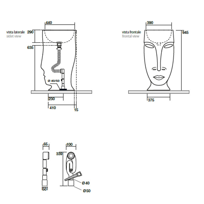 Раковина 45х51х94.5 см, без отв., свободностоящая "MOLOCO", слив в стену, цвет: белый/античное золото - Gidratop.ru изображение