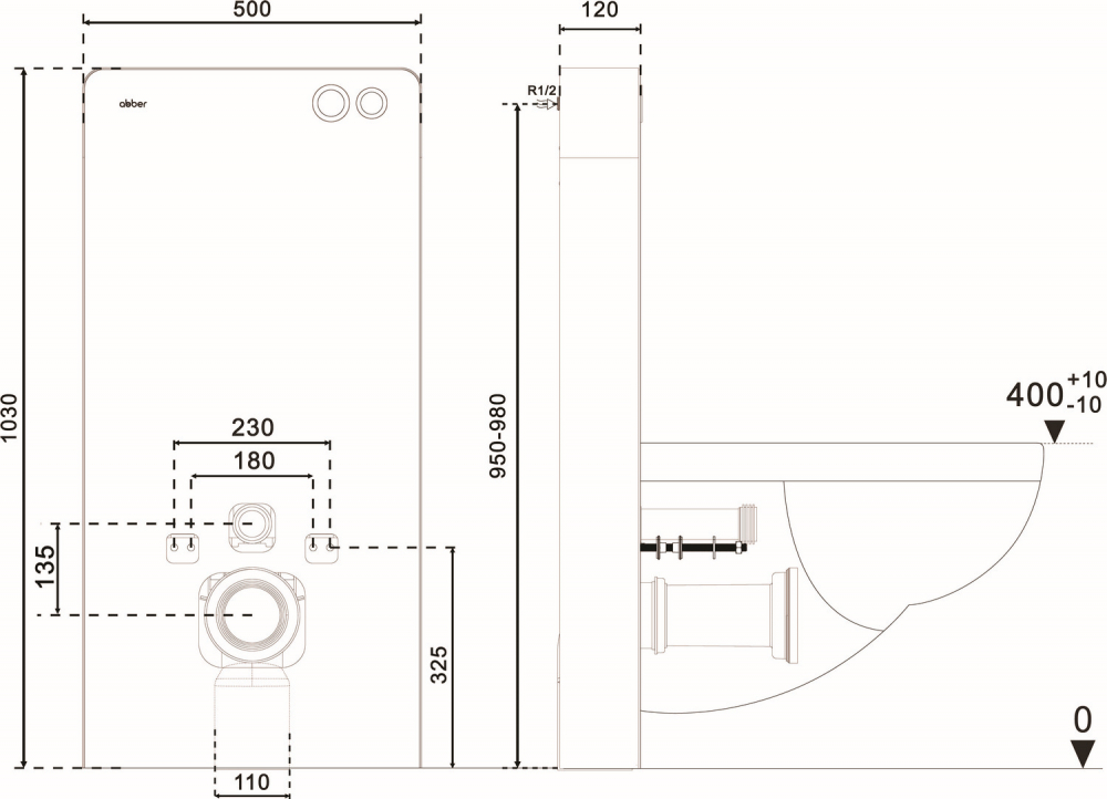 Инсталляционный модуль внешнего монтажа ABBER AC0107MW для подвесного унитаза, белый - Gidratop.ru изображение