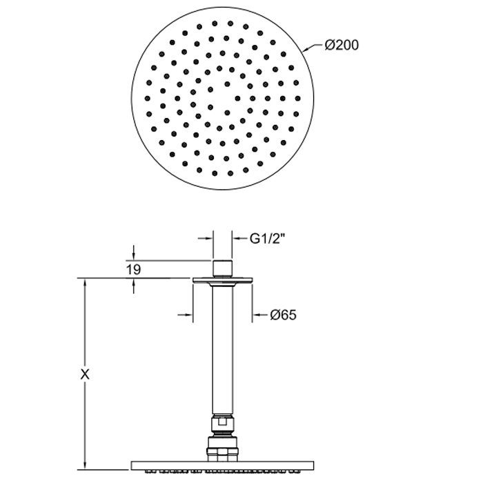 GESSI INCISO потолочная верхний душ шарнирная на 1/2, Oslash;200мм, длина изготавливается под заказ, цвет: Black XL - Gidratop.ru изображение
