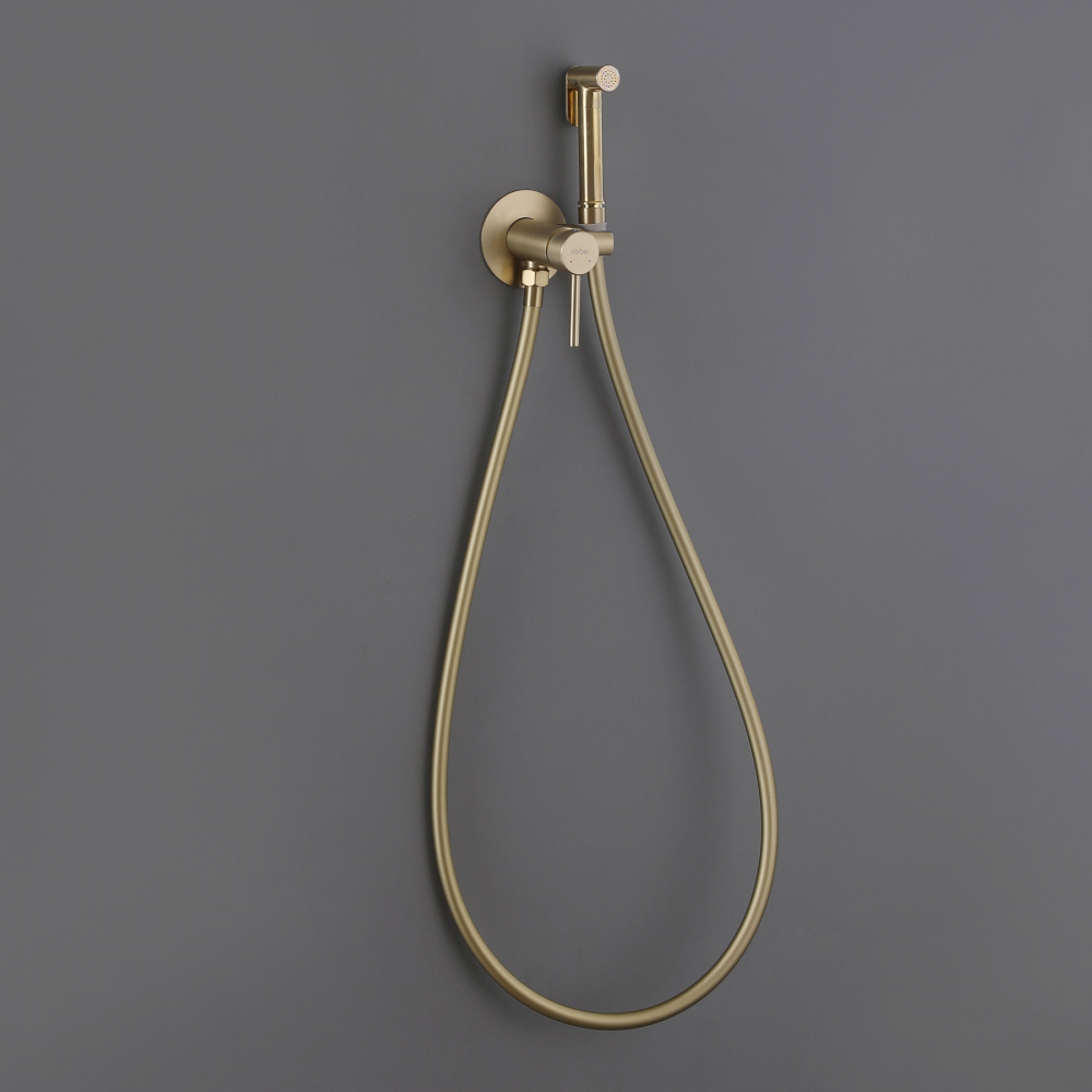 Смеситель ABBER Wasser Kreis AF8125G с гигиеническим душем, золото матовое - Gidratop.ru изображение