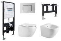 Комплект ABBER унитаз AC1100 белый с инсталляцией AC0105 и кнопкой AC0120 хром, биде AC1150 с инсталляцией AC0101P - Gidratop.ru изображение