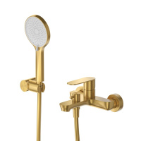 STYLUS-VD-BORO Смеситель для ванны и душа однорычажный в комплекте с ручным душем, шлангом и держателем, брашированное золото - Gidratop.ru изображение