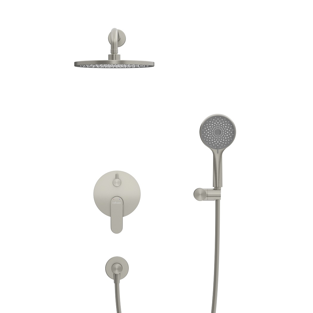 STYLUS-DSET-IN Душевой комплект встраиваемый (смеситель встраиваемый, верхний душ, ручной душ со шлангом, штуцер с держателем), сатин - Gidratop.ru изображение