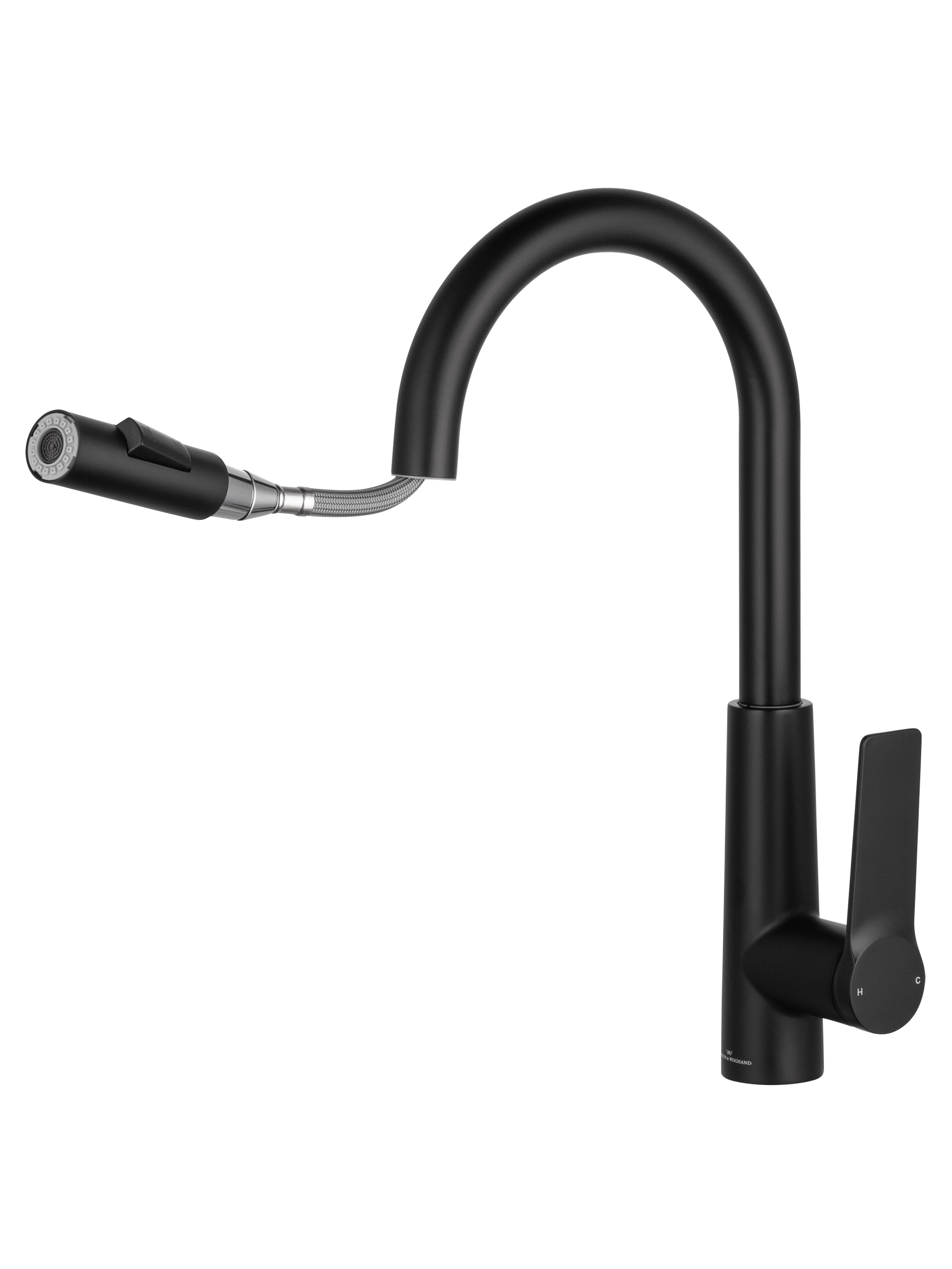 Смеситель для кухни с выдвижным изливом WONZON & WOGHAND, Черный матовый (WW-A20782-MB) - Gidratop.ru изображение