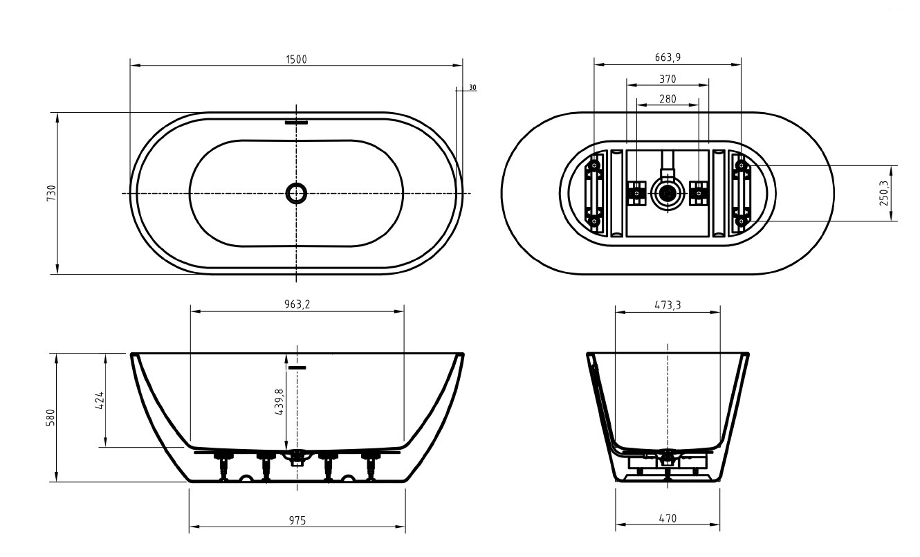 Акриловая ванна BELBAGNO UNO BB701-1500-730-K - Gidratop.ru изображение