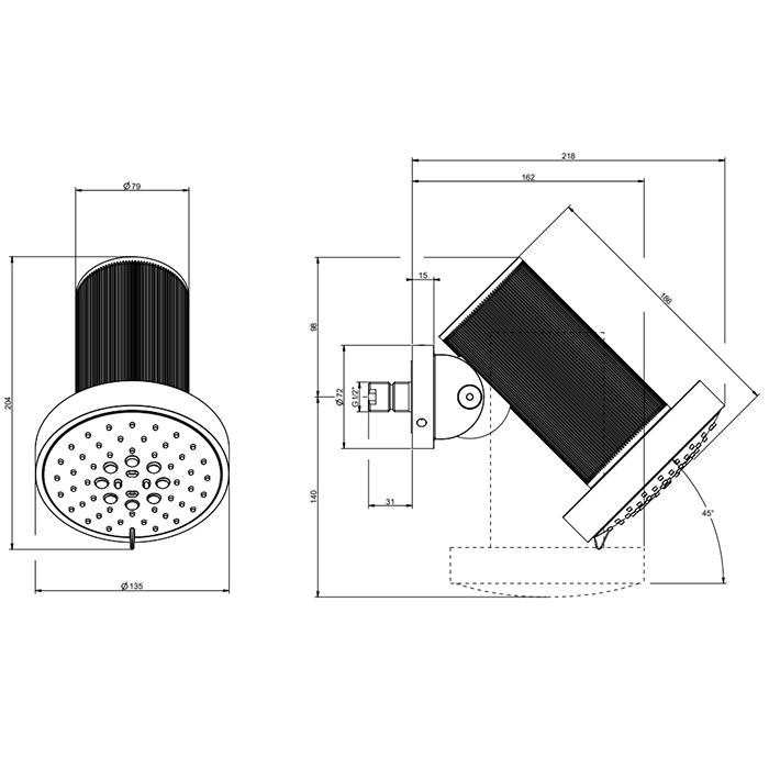 GESSI 316 RIGATO верхний душ Oslash;135 мм., с настенным креплением, 3 режима, цвет Steel Brushed - Gidratop.ru изображение