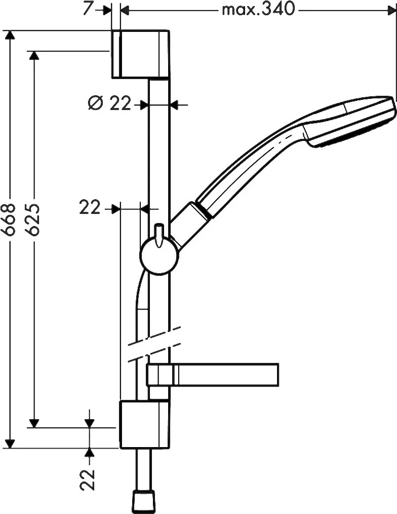 Душевой гарнитур Hansgrohe Croma 100 1jet/Unica'C 27717000, 1 режим струи, высота 66,8 см, корпус хром, лицевая часть серая - Gidratop.ru изображение