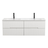 DUET-N База под раковину подвесная с четырьмя выкатными ящиками для раковины с двумя чашами, Bianco Lucido, 1400x450x500, DUET-N-1400-4C-SO-2-BL - Gidratop.ru изображение