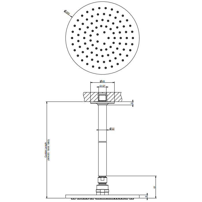 GESSI INCISO потолочная верхний душ шарнирная на 1/2, Oslash;200мм, длина изготавливается под заказ, цвет: хром - Gidratop.ru изображение