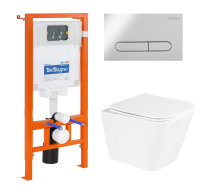 Комплект 3 в 1 Унитаз подвесной с сиденьем BelBagno DUE BB3103CHR/SC + Система инсталляции для унитазов BelBagno BB002-80  с кнопкой смыва BB005-PR-CHROME - Gidratop.ru изображение