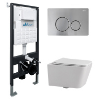 Комплект подвесной унитаз ABBER Rechteck AC1201 белый с инсталляцией AC0105 и кнопкой AC0121MCH матовый хром - Gidratop.ru изображение