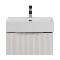 PREMIUM Тумба подвесная под раковину с выдвижным ящиком, 55411 Plisse Bianco opaco, 50x44x25 - Gidratop.ru изображение