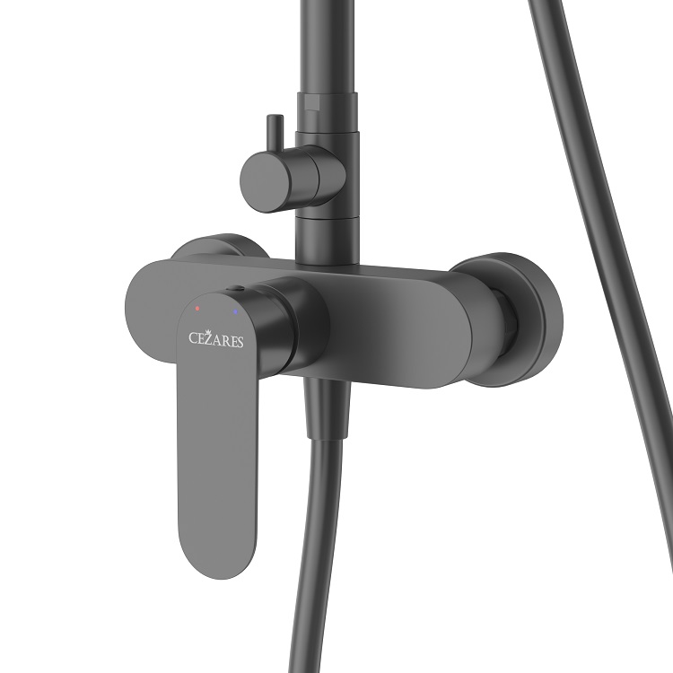 STYLUS-CD-NOP Душевая стойка со смесителем, черный матовый - Gidratop.ru изображение