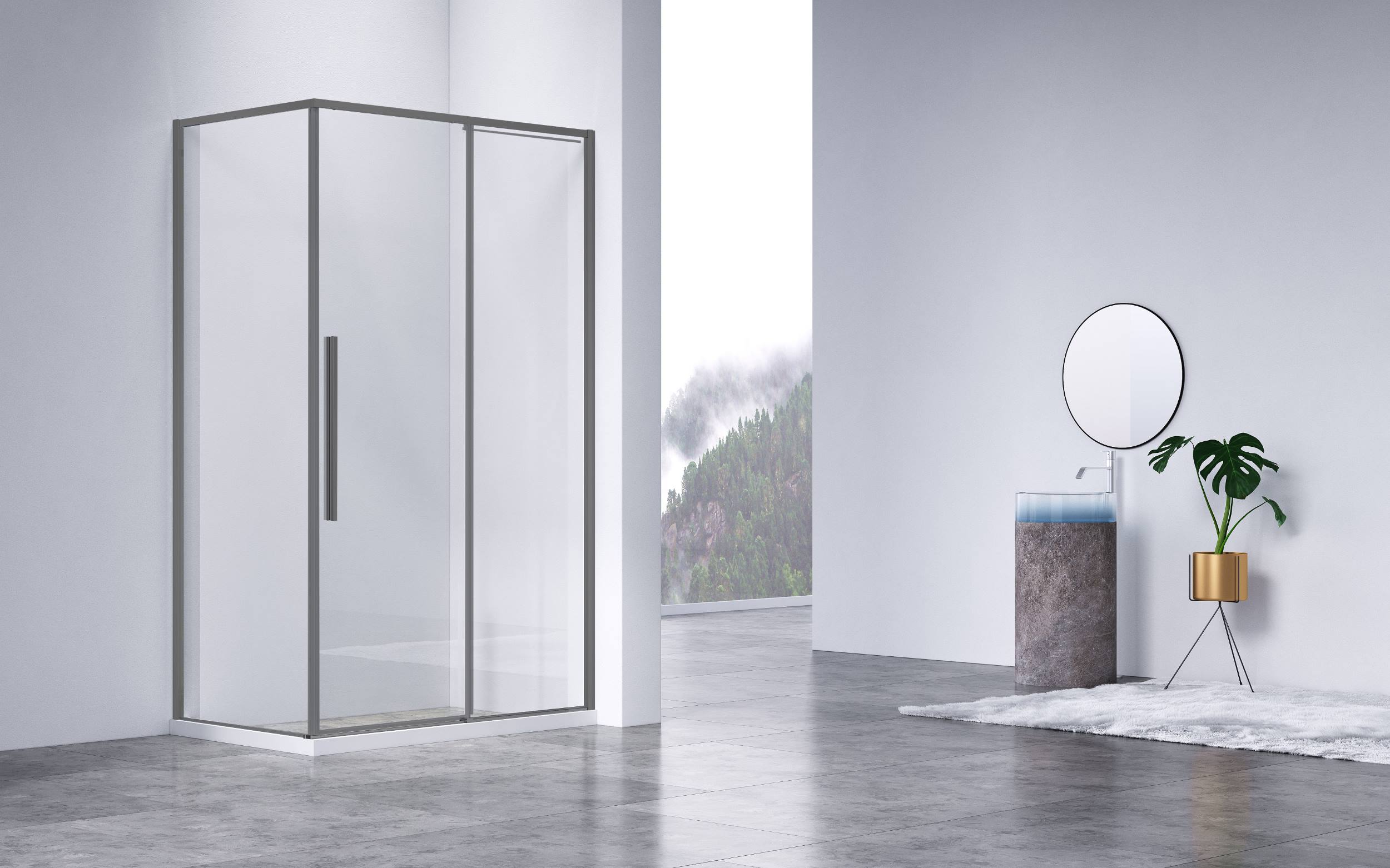 Душевой уголок Slim-N VSR-4SN8013CLGM, 1300*800, вороненая сталь, стекло прозрачное - Gidratop.ru изображение