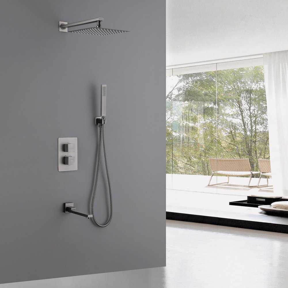 Душевая система ABBER Daheim AF8250NG скрытого монтажа с изливом, термостат, никель - Gidratop.ru изображение