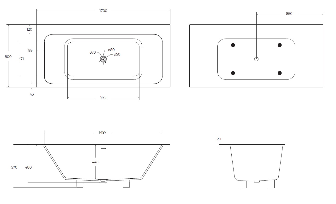 Ванна из искусственного камня Solid Surface CEZARES CZR-SLIDER-170-80-57-SSB - Gidratop.ru изображение