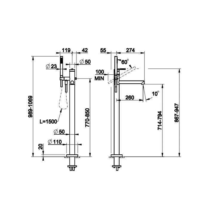 Gessi Ingranaggio напольный смеситель для ванны (внешние части), цвет: хром - Gidratop.ru изображение