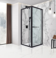 Душевой уголок с поворотной дверью Stile VSS-2ST9090CLB-R, 900*900, черный, стекло прозрачное, правый - Gidratop.ru изображение