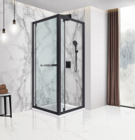 Душевой уголок с поворотной дверью Stile VSS-2ST9090CLB-L, 900*900, черный, стекло прозрачное, левый - Gidratop.ru изображение