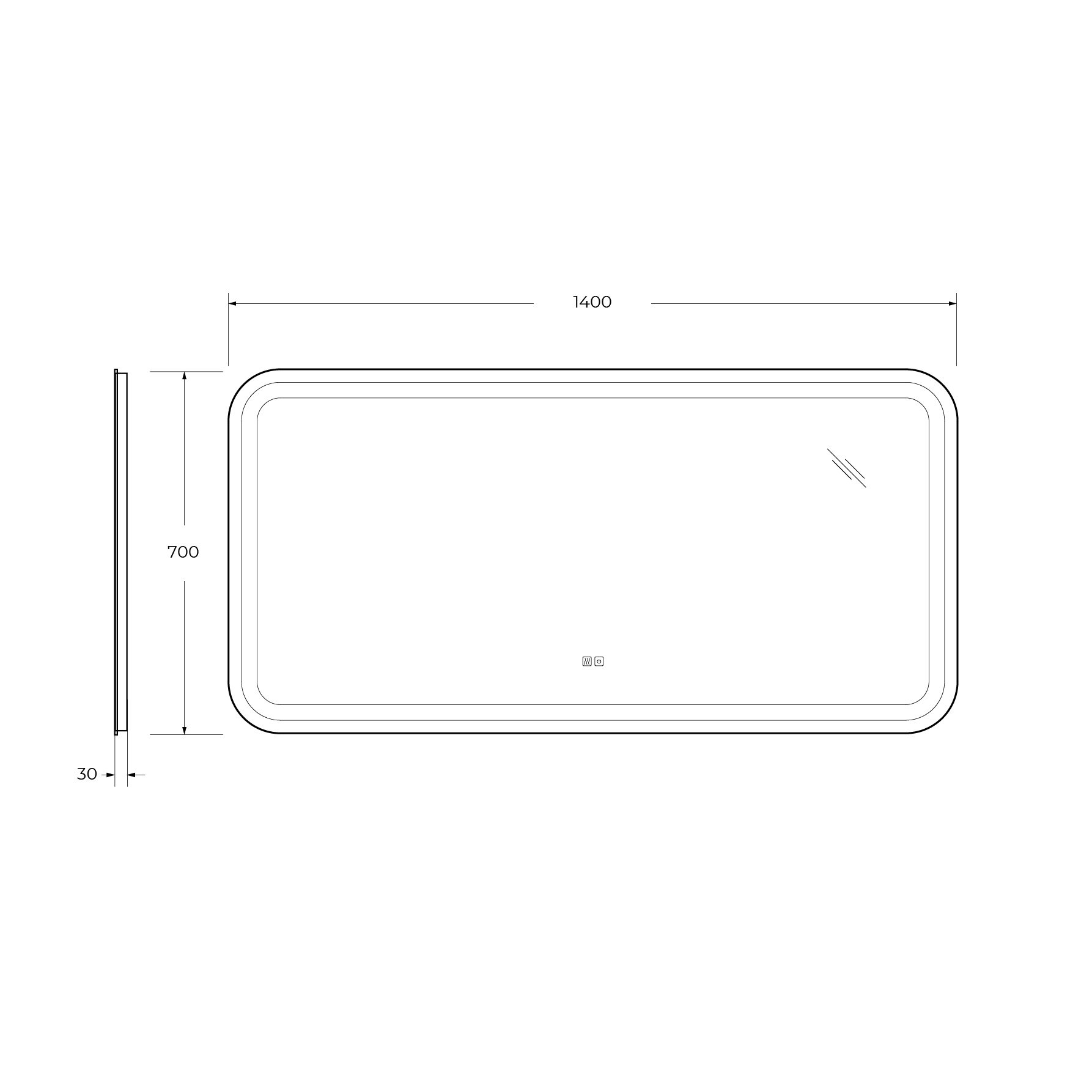 Зеркало со встроенной подсветкой, сенсорным выключателем и подогревом CZR-SPC-STYLUS-1400-700-TCH-WARM, 12V, 220-240V, 1400x700x30 - Gidratop.ru изображение
