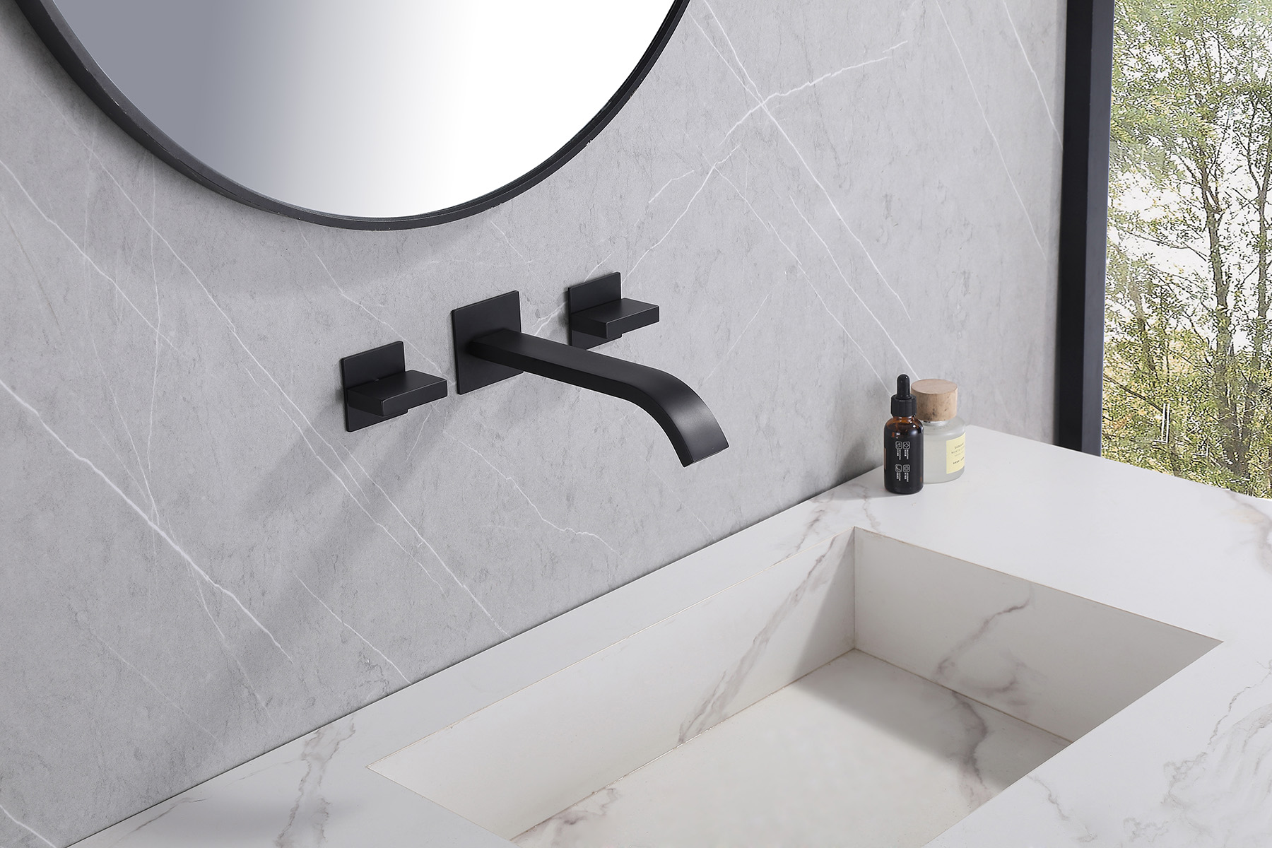 Смеситель ABBER Wasserfall AF8612B для раковины скрытого монтажа, черный матовый - Gidratop.ru изображение