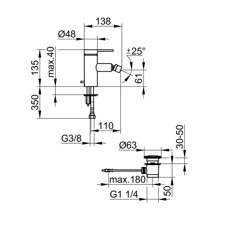 Смеситель Keuco Plan Blue 5390901000 для биде, с донным клапаном, цвет хром - Gidratop.ru изображение