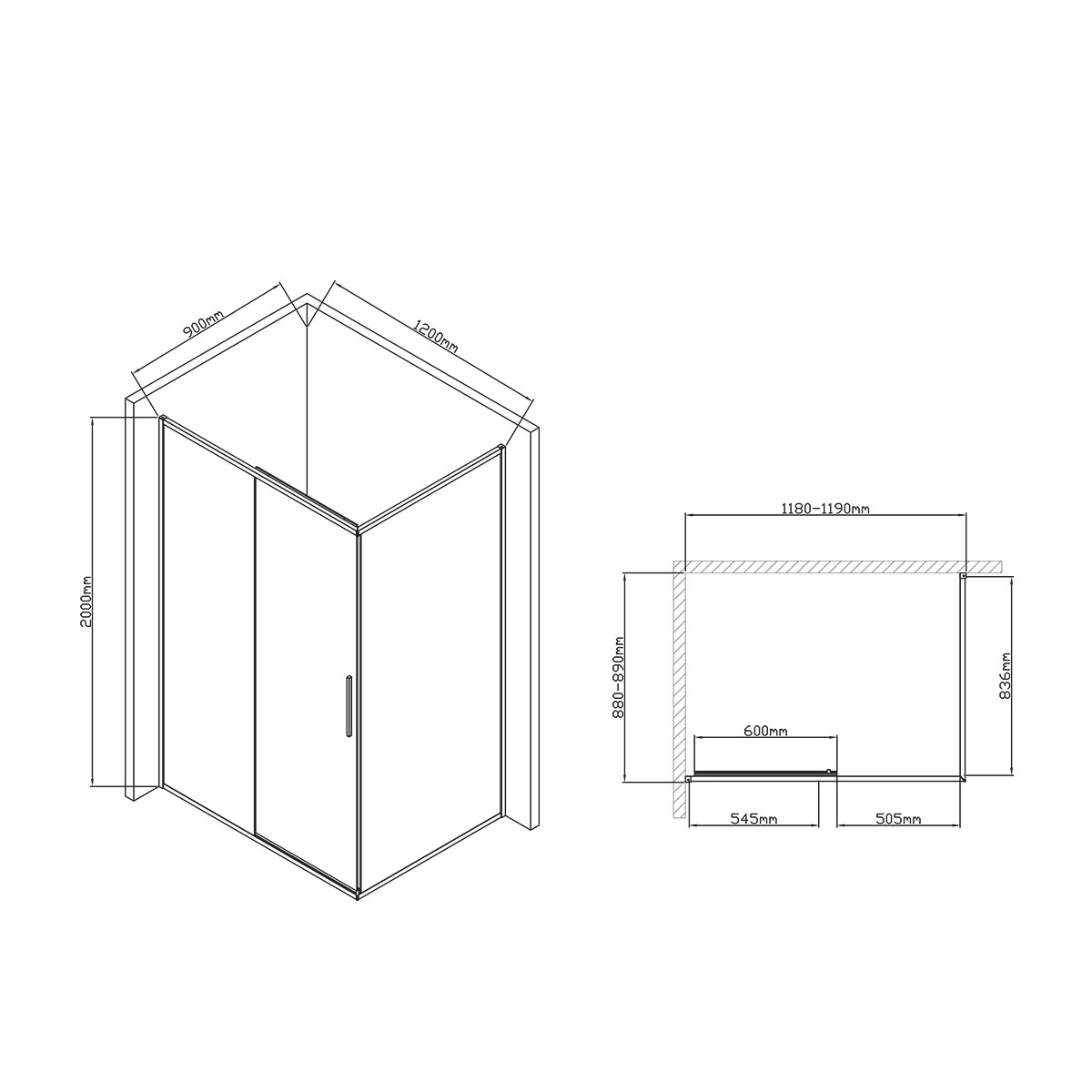 Душевой уголок Slim-U VSR-2SU9012CL, 1200*900, хром, стекло прозрачное - Gidratop.ru изображение