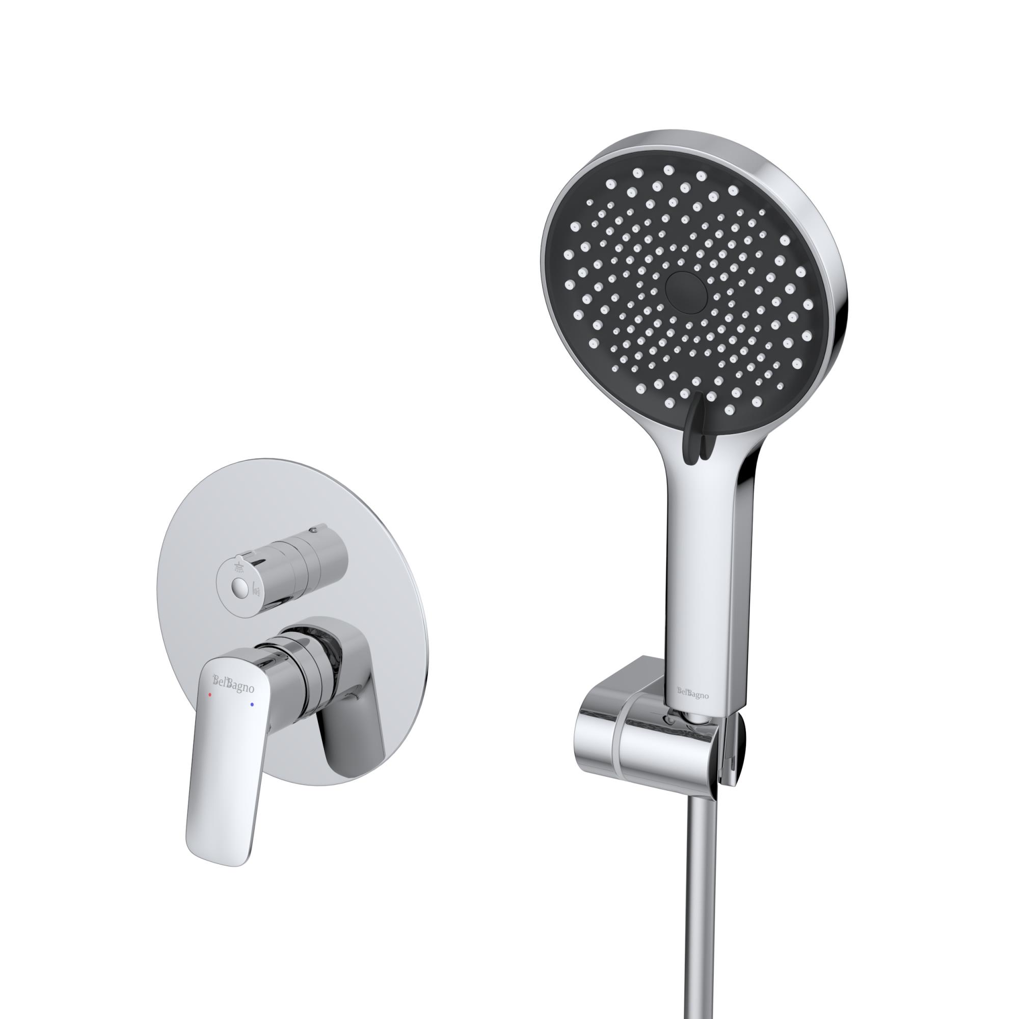 MARINO Душевой комплект встраиваемый с изливом (смеситель встраиваемый, верхний душ, ручной душ со шлангом, штуцер с держателем), хром MARINO-VDSET-CRM - Gidratop.ru изображение