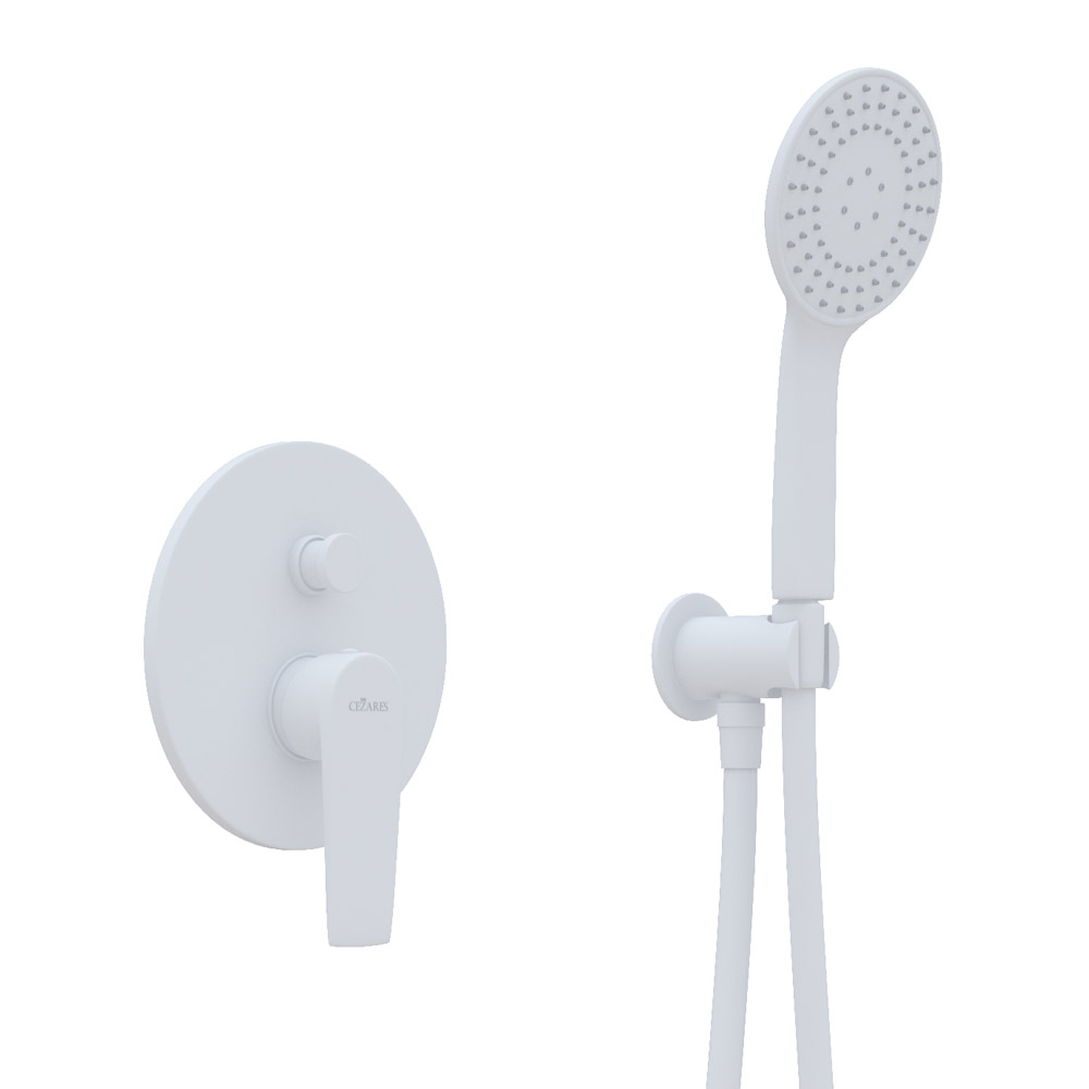 NAUTIC-DSIP-BIO Душевая система с переключателем для верхнего и ручного душа, верхний душ из стены, диаметр 25 см, верхняя лейка металл, исполнение Белый матовый - Gidratop.ru изображение