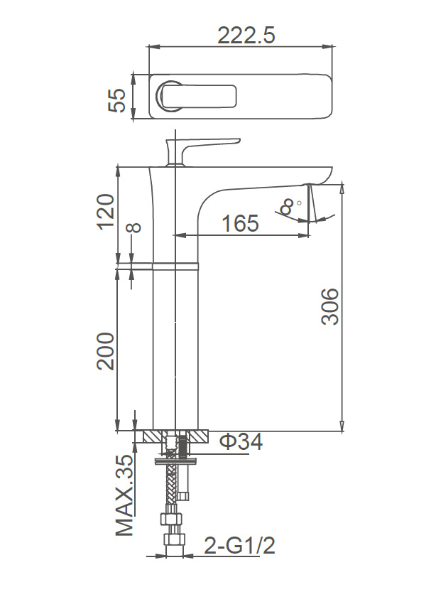 Смеситель для раковины высокий WONZON & WOGHAND SHARK, Хром (WW-481104-CR) - Gidratop.ru изображение