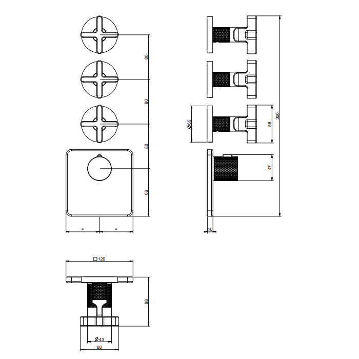 GESSI INCISO встраиваемый термостатический смеситель на 3 источника, резьба 3/4 (внешние части), цвет: золото - Gidratop.ru изображение