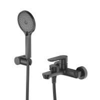 STYLUS-VD-NOP Смеситель для ванны и душа однорычажный в комплекте с ручным душем, шлангом и держателем, чёрный матовый - Gidratop.ru изображение