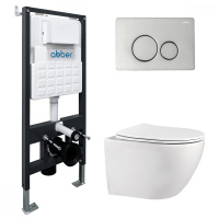 Комплект подвесной унитаз ABBER Bequem AC1100 белый с инсталляцией AC0105 и кнопкой AC0121 хром - Gidratop.ru изображение